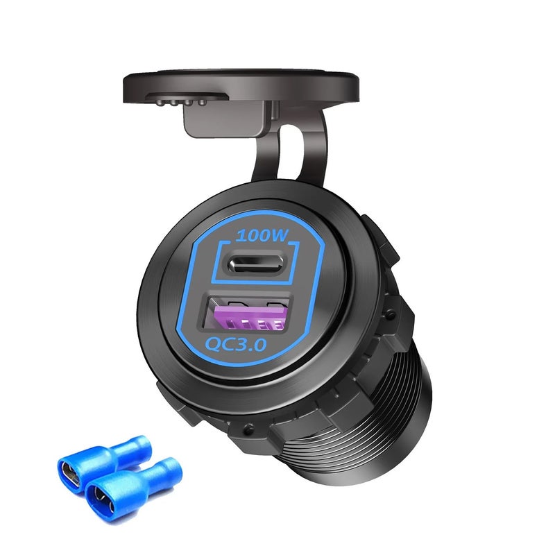 Bluejw 100W Dual USB Car Charger, Fast Charging Type C QC5.0 PD, Waterproof 12-24V PC Material Socket for Automobile, Marine, Boat - Image 2